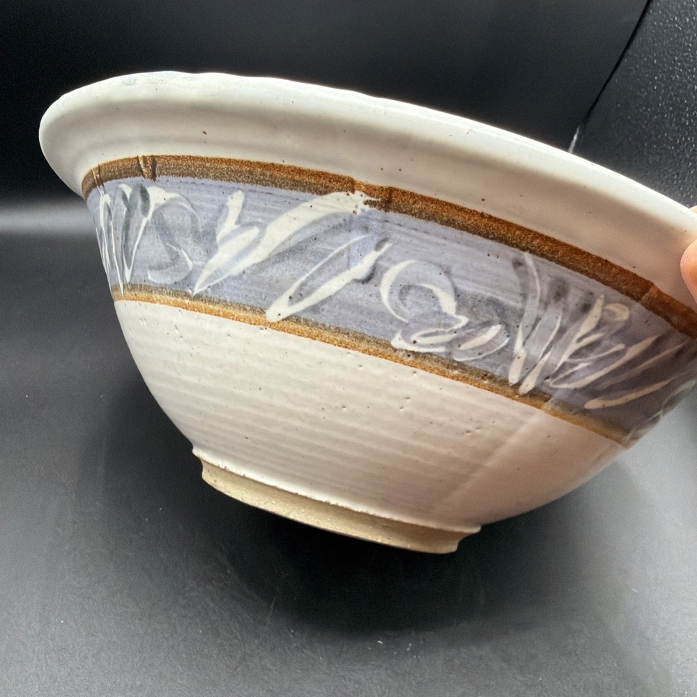 VTG Artist Signed Studio Pottery Large Serving Bowl Glazed Stoneware Signed 12" - Picture 5 of 7